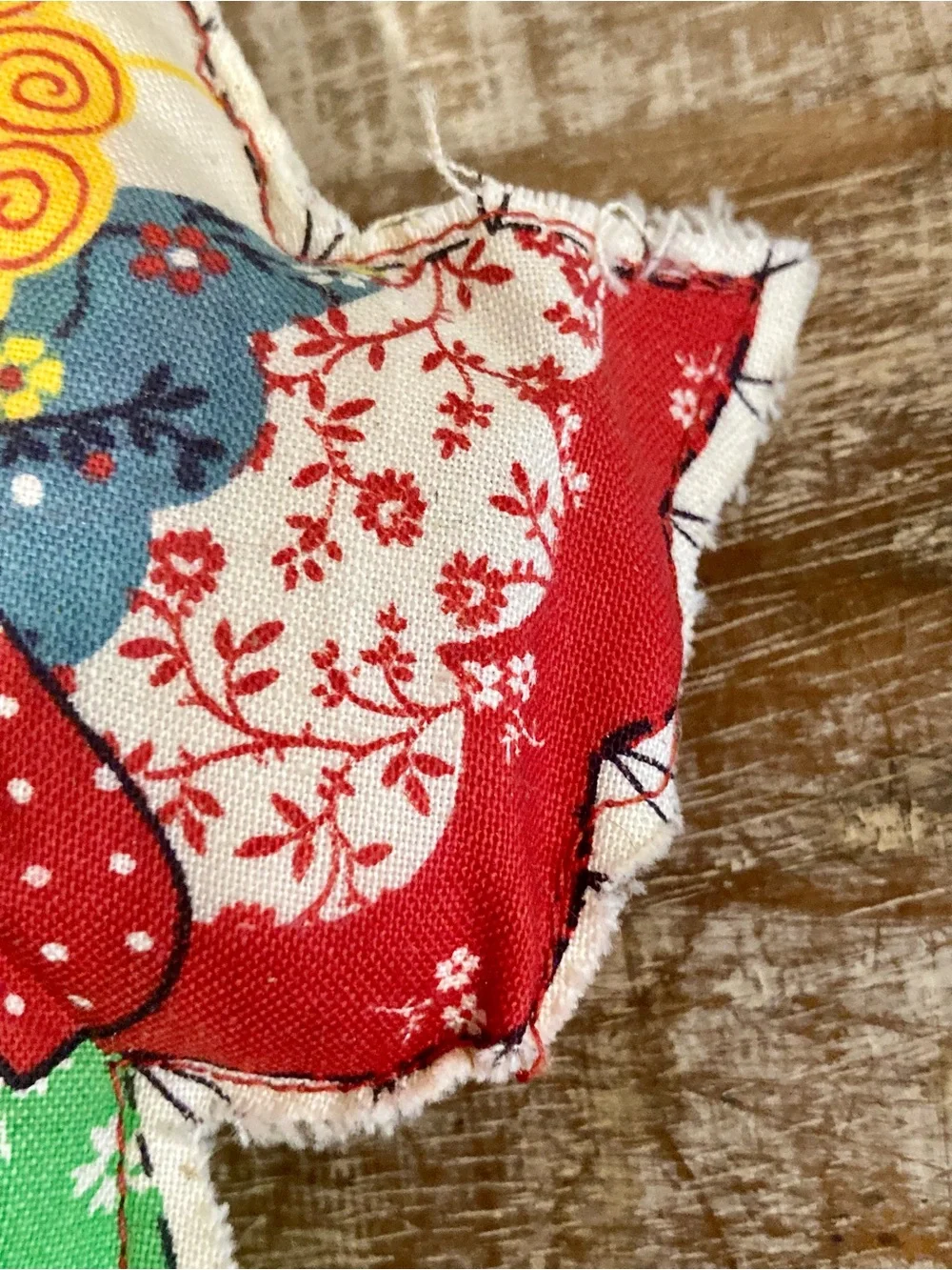 Vintage Holiday Angel Fabric Ornament - Red & Green 1980s Handmade Noel